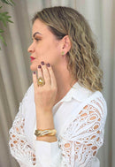Brinco Julie: Pequeno Oval com strass Light Colorado Topaz no Dourado | Brilho na Medida