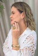 Brinco Julie: Pequeno Oval com strass Light Colorado Topaz no Dourado | Brilho na Medida