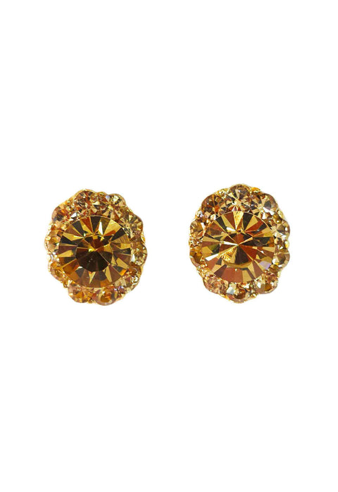 Brinco Julie: Pequeno Oval com strass Light Colorado Topaz no Dourado | Brilho na Medida