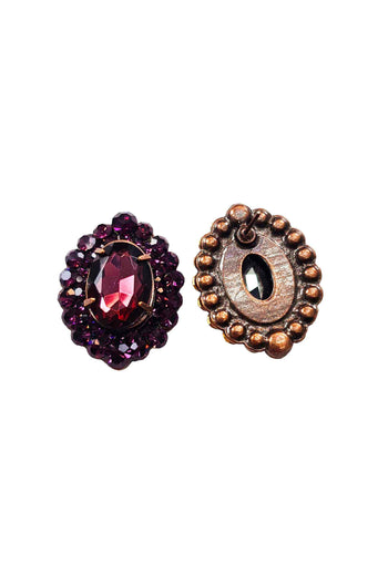 Brinco Ametista Imperial oval com pedras ametista banhado no vintage