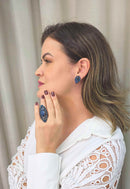 Brinco Arlete: Delicado com Pedras Azuis no Vintage | Detalhe que Encanta