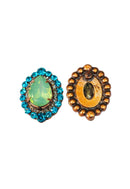 Brinco Izaura oval com strass e gota verde banhado no vintage