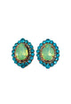 Brinco Izaura oval com strass e gota verde banhado no vintage