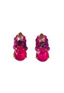 Brinco Sarita Fuscia pequeno com pedras banhado no vintage