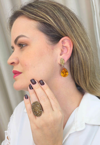 Brinco Taciana classico de gota topaz banhado no vintage