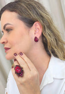 Brinco Babi de gota com pedras vermelhas banhado no vintage moda festa