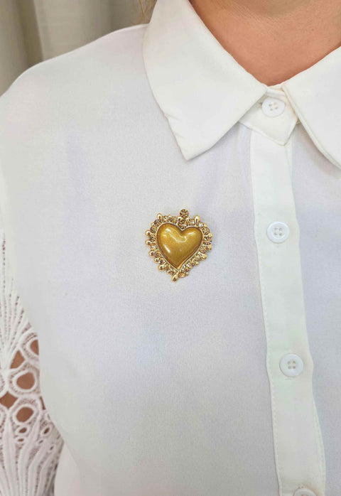 Broche Nadine: Romântico de Coração e Pedras no Dourado | Destaque no seu Look