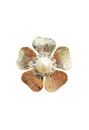 Broche Anelis Gold: Floral com Pérola e Strass Cristal no Dourado | Sahara Acessórios