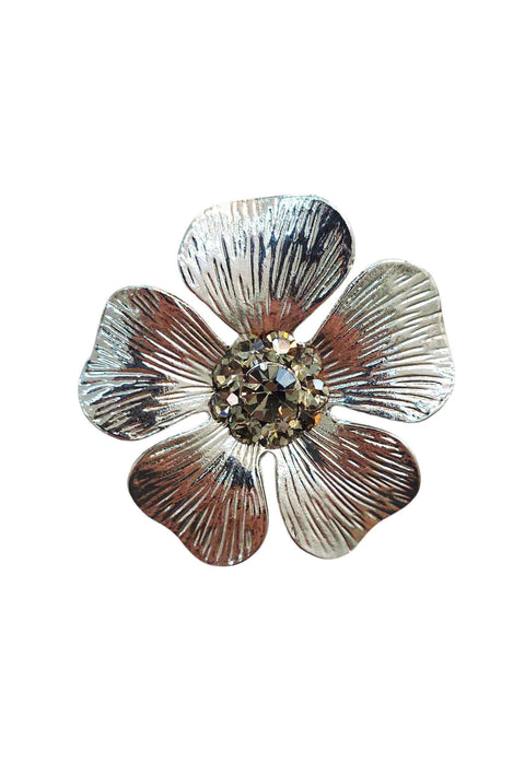 Broche Anelis Silver: Floral com Pedras Cinzas no Prata | Sahara Acessórios