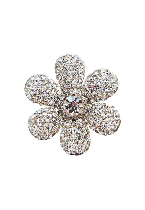 Broche Liz: Floral com Strass Cristal no Prata | Sahara Acessórios