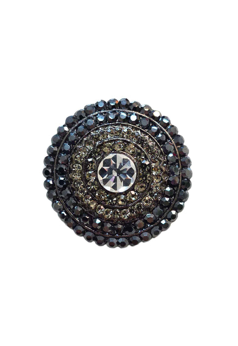 Broche Jandira: Redondo Elegante com Strass Cristal Cinza e Hematite no Grafite | Estilo Atemporal