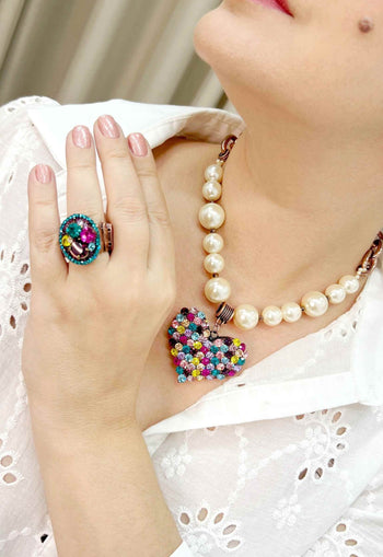 Maxi colar Maya de coloração colorido com perolas