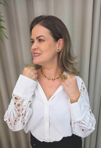 Colar Choker Luana: Moda Festa com Pedras Luxo no Dourado | Brilho na Medida