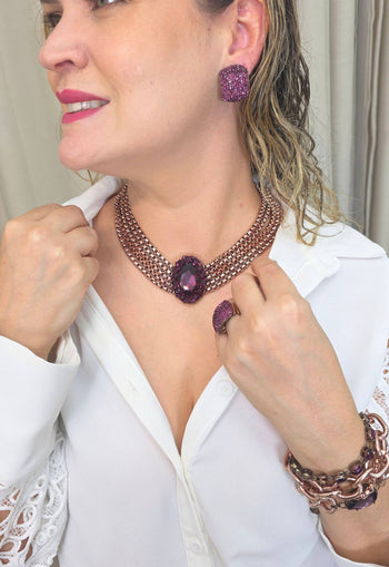 Colar choker Nefertari ametista com venezianas vintage