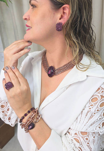 Colar choker Nefertari ametista com venezianas vintage