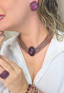 Colar choker Nefertari ametista com venezianas vintage
