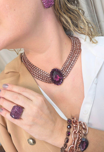 Colar choker Nefertari ametista com venezianas vintage