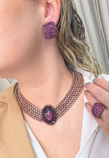 Colar choker Nefertari ametista com venezianas vintage