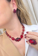Colar Choker Babi de pedras vermelhas banhado no vintage moda festa