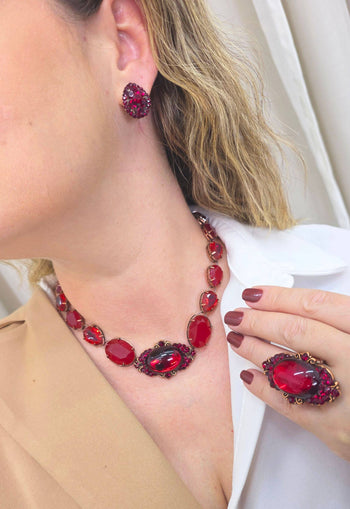 Colar Choker Babi de pedras vermelhas banhado no vintage moda festa