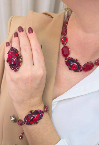 Colar Choker Babi de pedras vermelhas banhado no vintage moda festa