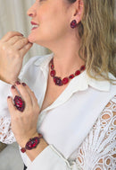 Colar Choker Babi de pedras vermelhas banhado no vintage moda festa