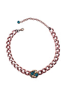 Colar choker Ravi vintage com pingente de perolas e pedras azuis