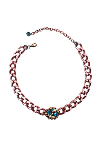Colar choker Ravi vintage com pingente de perolas e pedras azuis