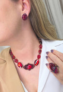 Colar Choker Babi de pedras vermelhas banhado no vintage moda festa