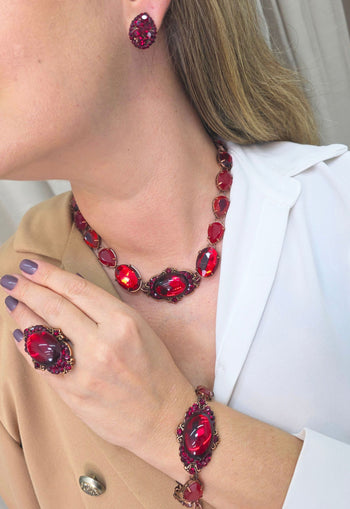 Colar Choker Babi de pedras vermelhas banhado no vintage moda festa