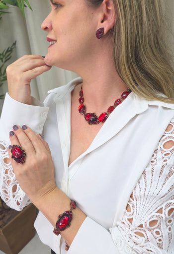 Colar Choker Babi de pedras vermelhas banhado no vintage moda festa