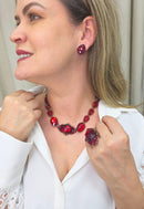 Colar Choker Babi de pedras vermelhas banhado no vintage moda festa