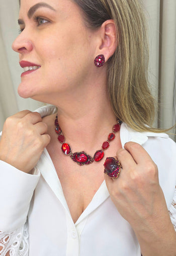 Colar Choker Babi de pedras vermelhas banhado no vintage moda festa