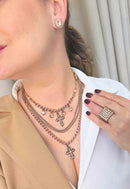 Colar Angélica: Mix de Colares Vintage Religioso com Cruz e Pedras Pêssego | By Sahara Acessórios