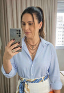 Colar Angélica: Mix de Colares Vintage Religioso com Cruz e Pedras Pêssego | By Sahara Acessórios