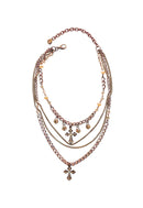 Colar Angélica: Mix de Colares Vintage Religioso com Cruz e Pedras Pêssego | By Sahara Acessórios