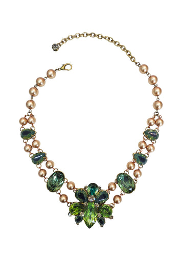 Colar Maria Filó chique de pedras verde e perolas vintage banhado no ouro velho
