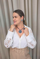 Colar Mandala Cristais Azuis Prata | Colar Coliseu