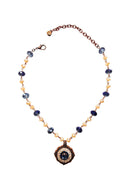 Colar Barcelona com cristais azuis e pêssego banhado no vintage