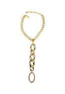 Colar Estrutura de elos dourado e pingente oval de strass light colorado topaz
