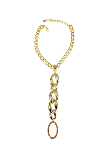Colar Estrutura de elos dourado e pingente oval de strass light colorado topaz