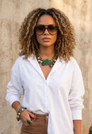 Maxi Colar Jadeíta: Floral com Pedras Verdes no Ouro Velho | Acessório de Luxo