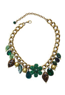 Maxi Colar Jadeíta: Floral com Pedras Verdes no Ouro Velho | Acessório de Luxo