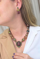 Colar Miragem de bolas verdes e marrons com detalhes vintage