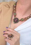 Colar Miragem de bolas verdes e marrons com detalhes vintage