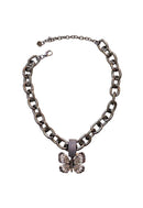 Colar de borboleta Indira glam com pedras hematite cristal e black diamond banhado no onix