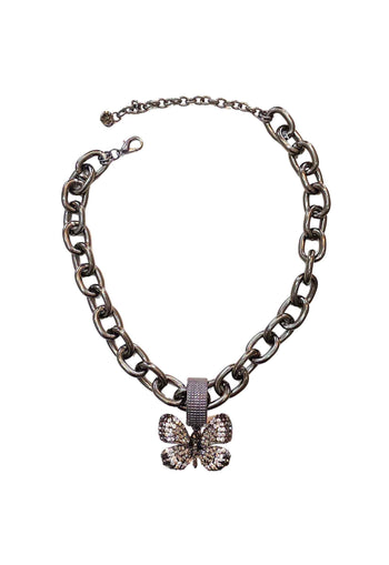 Colar de borboleta Indira glam com pedras hematite cristal e black diamond banhado no onix