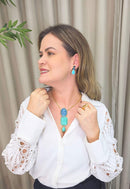 Colar Rios de veneziana dourada e pingente de pedras azuis