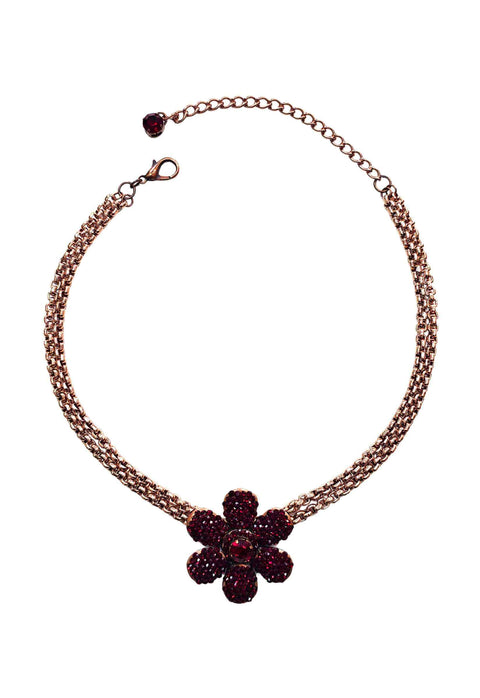 Colar Amira com pingente de flor vermelha e corrente veneziana vintage