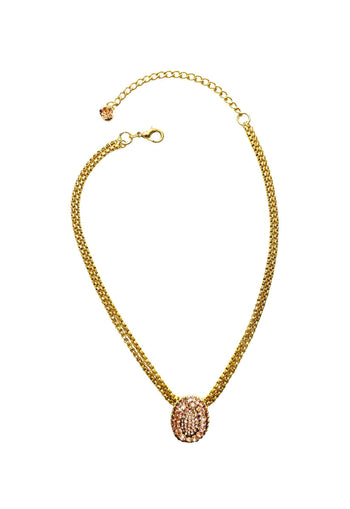Colar Roseli com pingente oval light peach e veneziana dourada